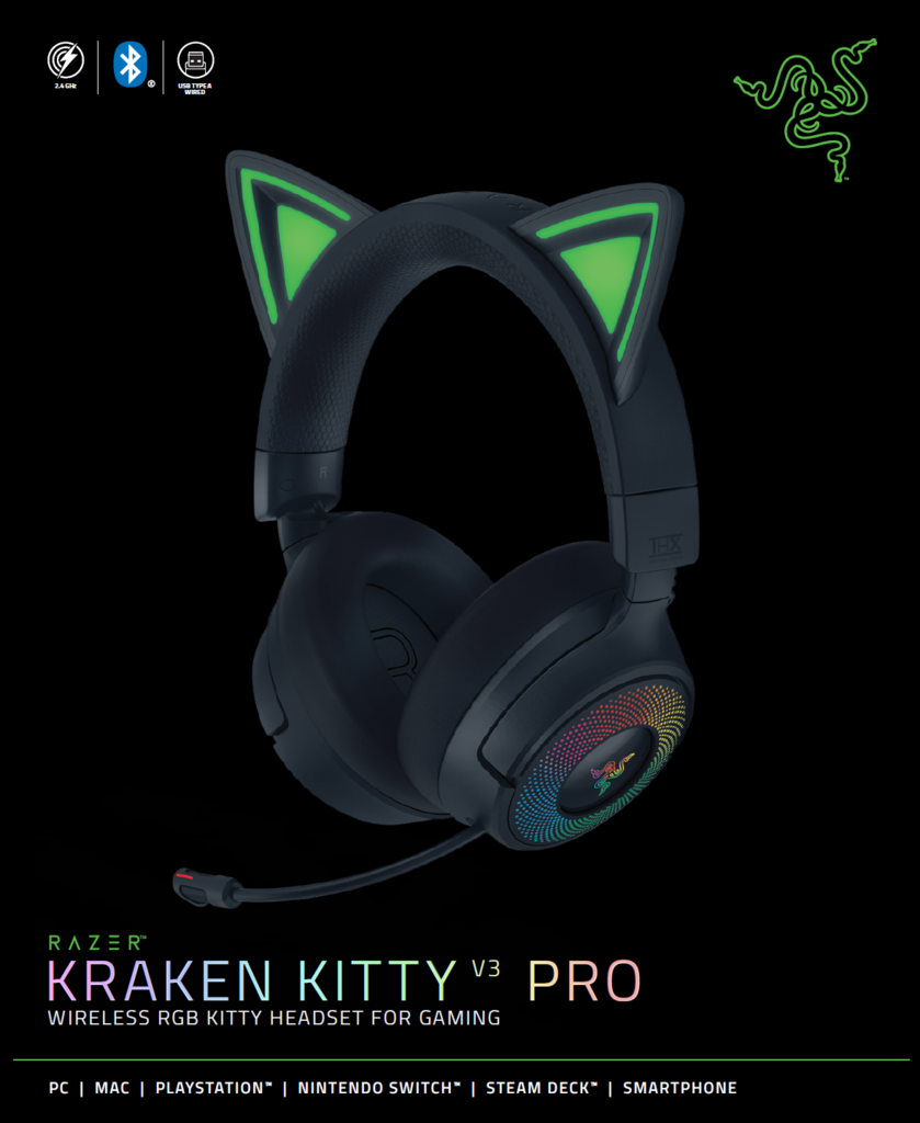 RAZER KRAKEN KITTY V3 PRO ブラック Razer Kraken Kitty V3 Pro Wireless Over the Ear Gaming